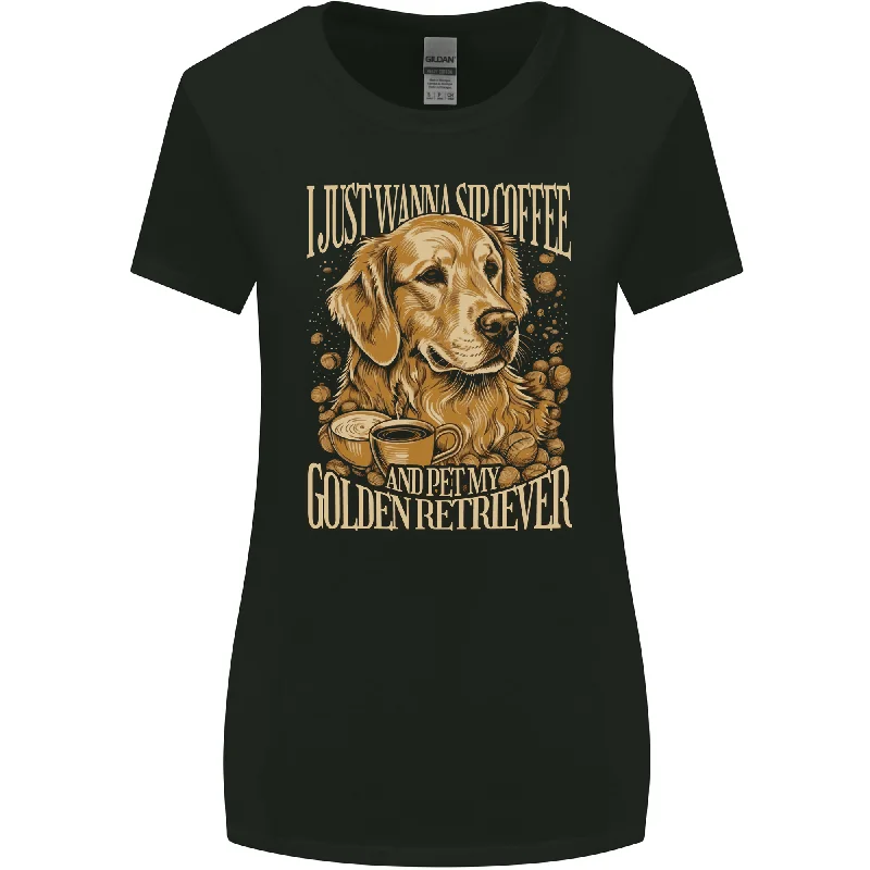 Coffee and Golden Retriever Funny Dog Womens Wider Cut T-Shirt