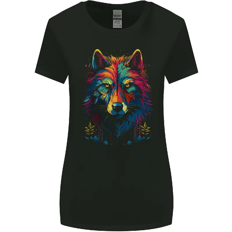 Colourful Fantasy Wolf Face Womens Wider Cut T-Shirt