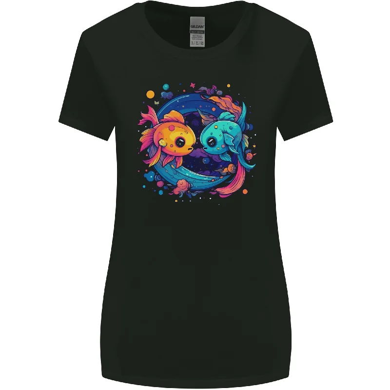 Colourful Kawaii Pisces Star Sign Zodiac Fish Womens Wider Cut T-Shirt