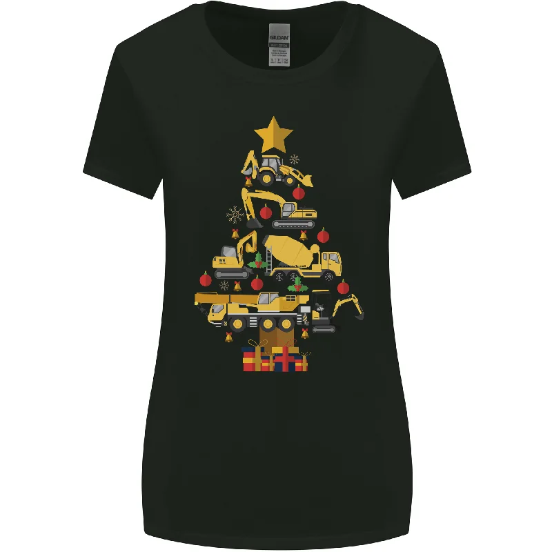 Construction Christmas Tree Digger Lorry Crane Womens Wider Cut T-Shirt