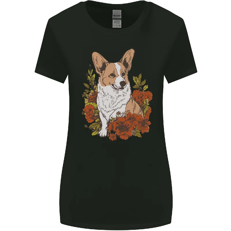 Corgi Dog With Flowers Womens Wider Cut T-Shirt