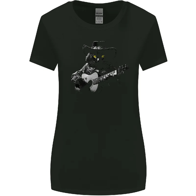 Country & Western  Music Cat Acoustic Guitar Womens Wider Cut T-Shirt