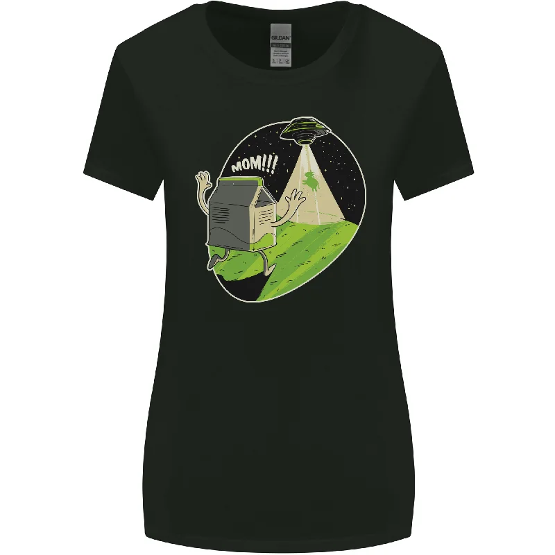 Cow Abduction Funny Alien UFO Food Womens Wider Cut T-Shirt