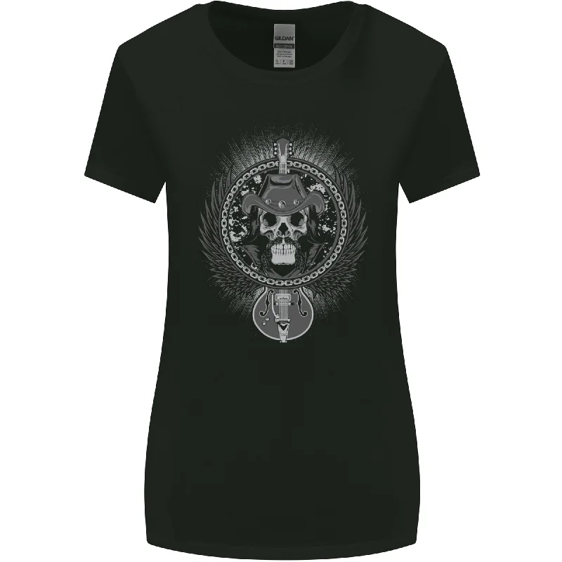 Cowboy Rock Skull Guitar Country Music Womens Wider Cut T-Shirt