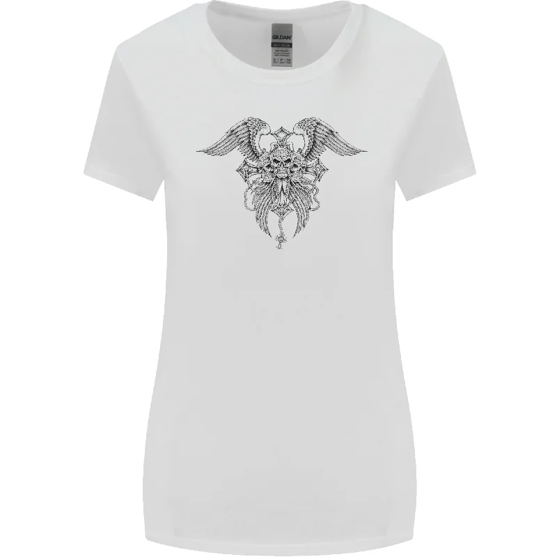 Cross Skull Wings Gothic Biker Heavy Metal Womens Wider Cut T-Shirt