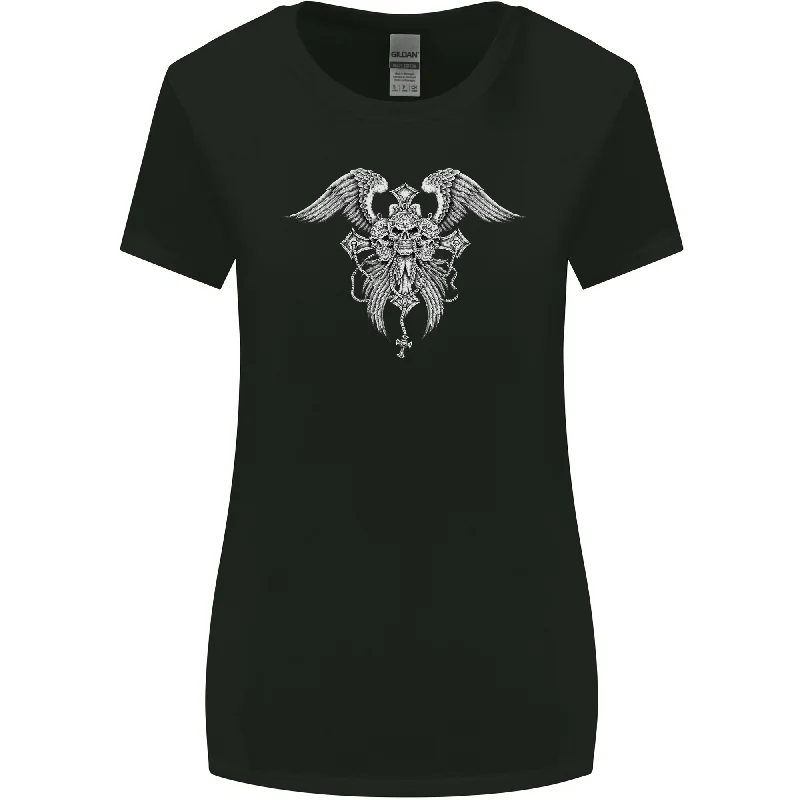 Cross Skull Wings Gothic Biker Heavy Metal Womens Wider Cut T-Shirt