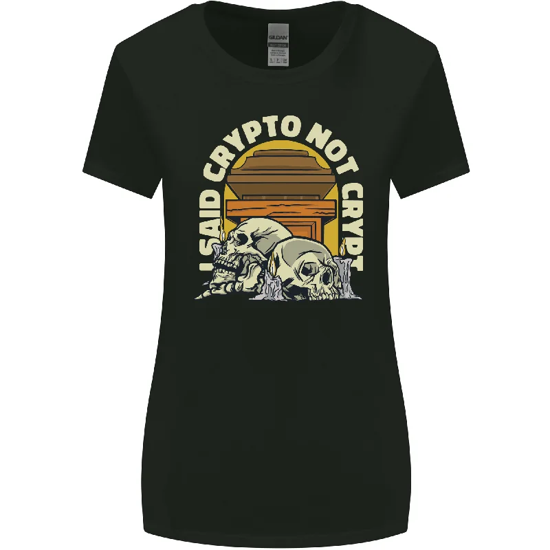 Crypto Not Crypt Funny Cryptocurrency Skulls Womens Wider Cut T-Shirt