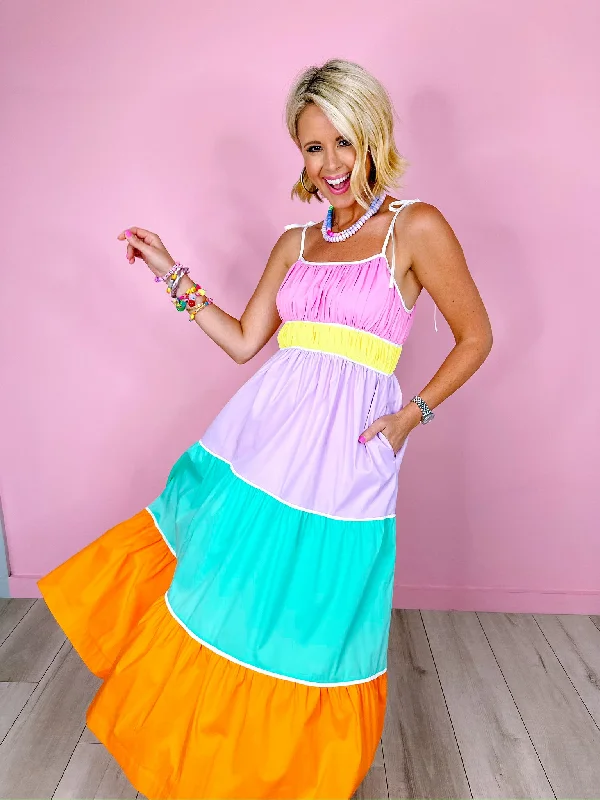 CARMEN COLORBLOCK TIED STRAPS MAXI DRESS