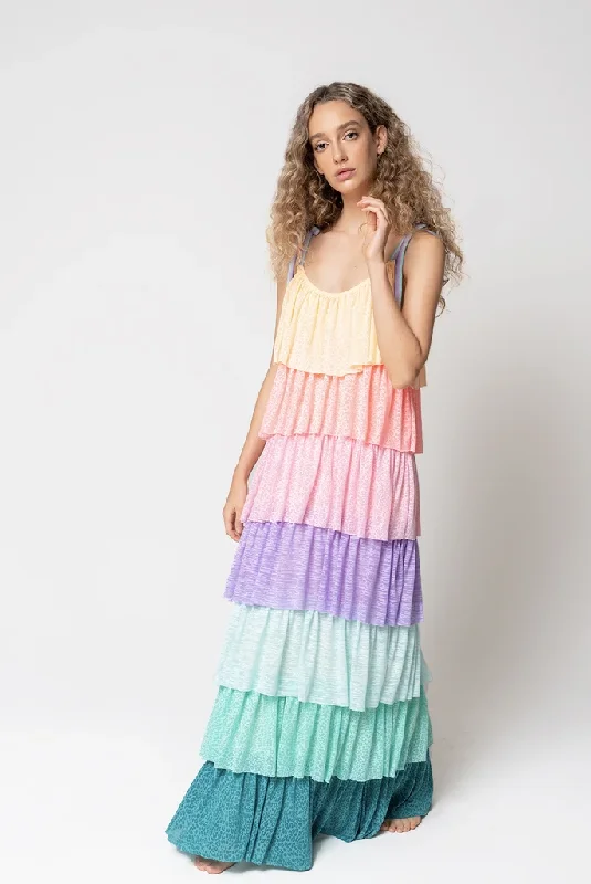 Pastel Rainbow Maxi Dress - Rainbow Tiered Dress