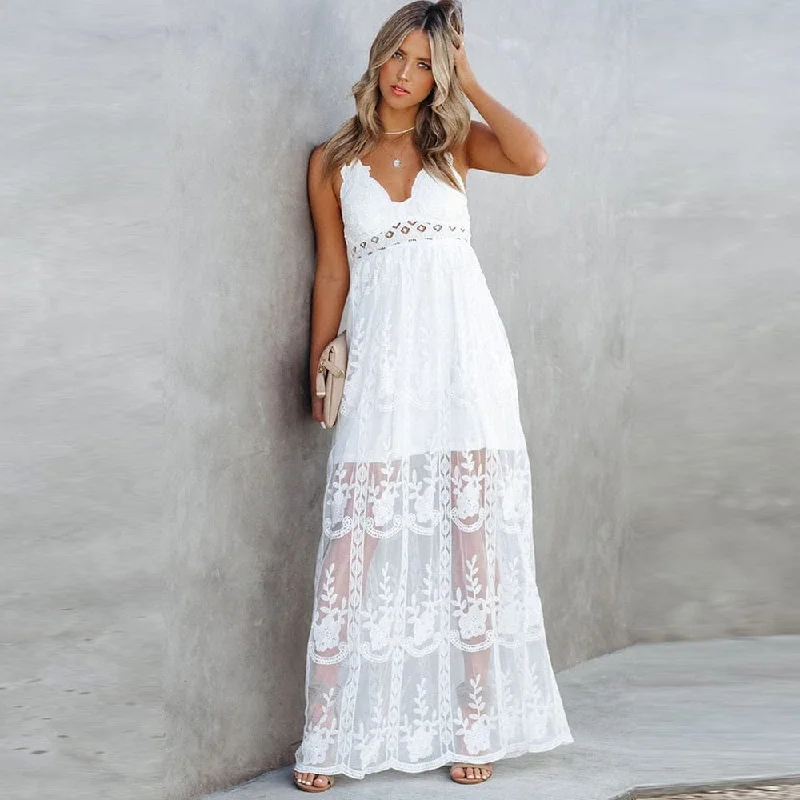 Spaghetti Strap Lace Boho Maxi Dress