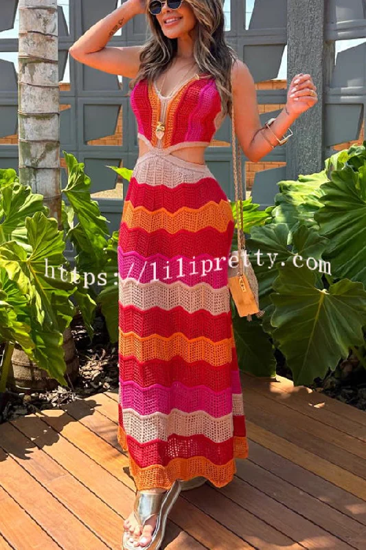 Lilipretty® Darling Perfection Knit Texture Color Block Side Waist Cutout Maxi Dress