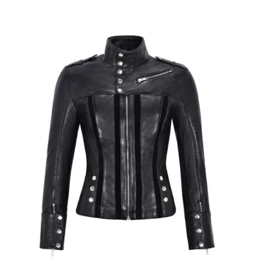 Biker Studded Italian Style Winter Black Jacket