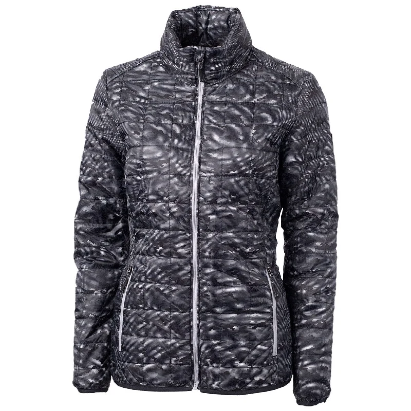 Cutter & Buck Women's Black Rainier Primaloft Eco Insulated Full Zip Printed Puffer Jacket