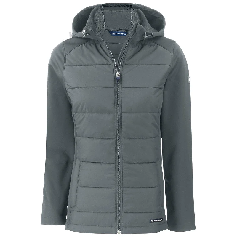 Cutter & Buck Women's Elemental Grey Evoke Hybrid Eco Softshell Recycled Full Zip Hooded Jacket