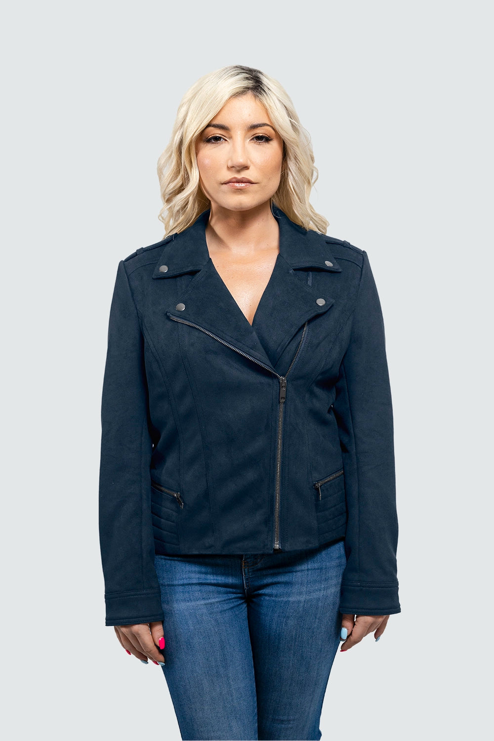 Molly Women's Vegan Faux Leather Jacket (Navy Blue)