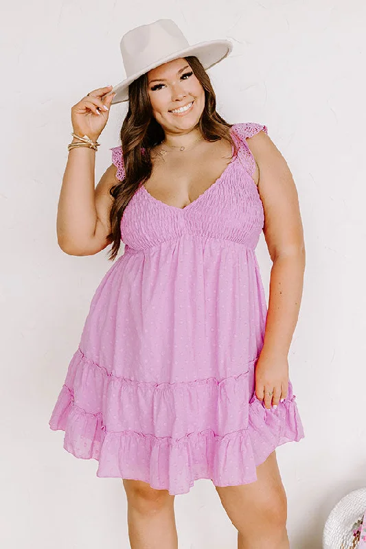 Adventure Seeker Smocked Mini Dress In Lavender Curves