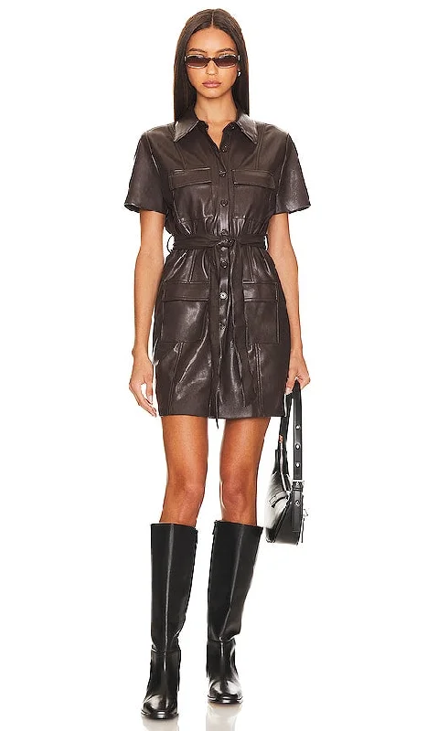 Amanda Uprichard Short Sleeve Greyson Mini Dress in Brown