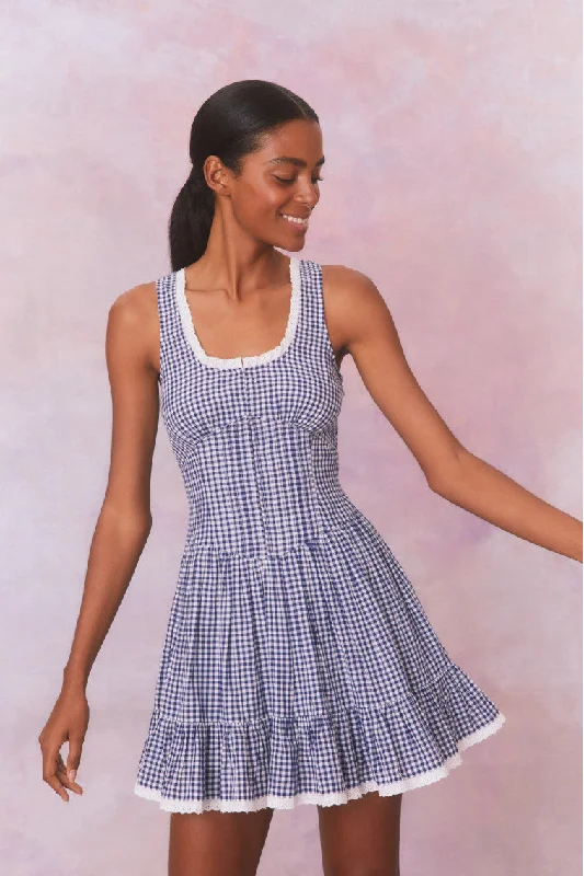 Ceronne Gingham Cotton Mini Dress-NAUTICAL TWILIGHT