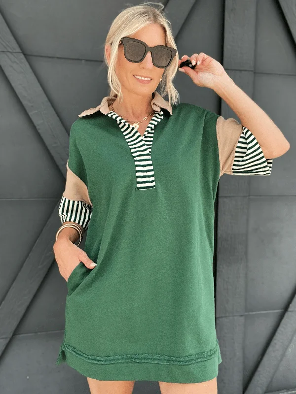 Colorblock Mini Dress In Hunter Green