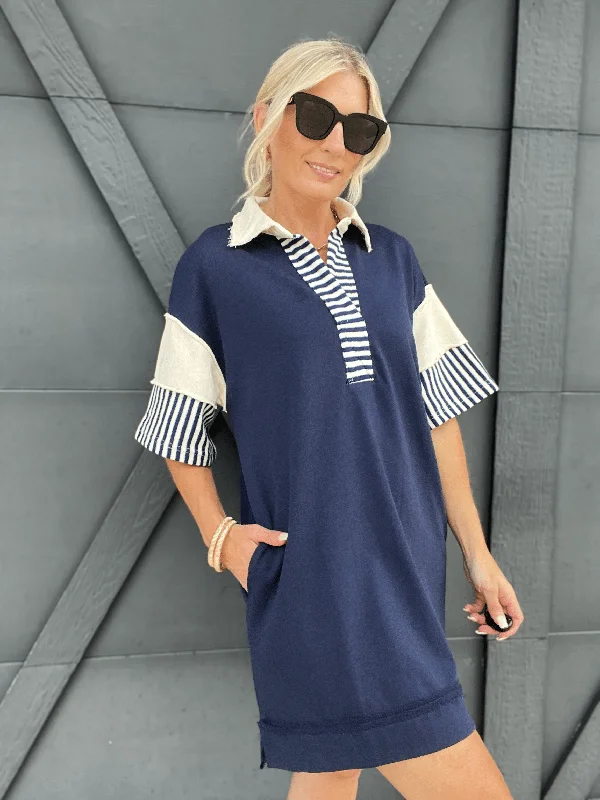 Colorblock Mini Dress In Navy