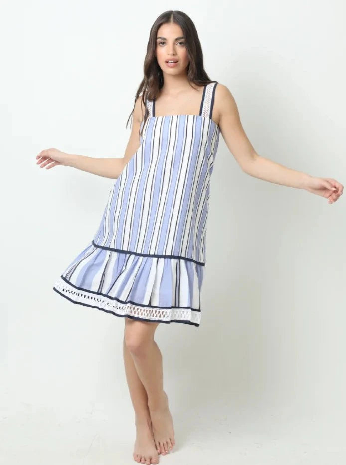 Ivanna Mini Dress in Blue Stripe