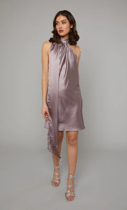 Mauve Halter-Neck Satin Mini Dress