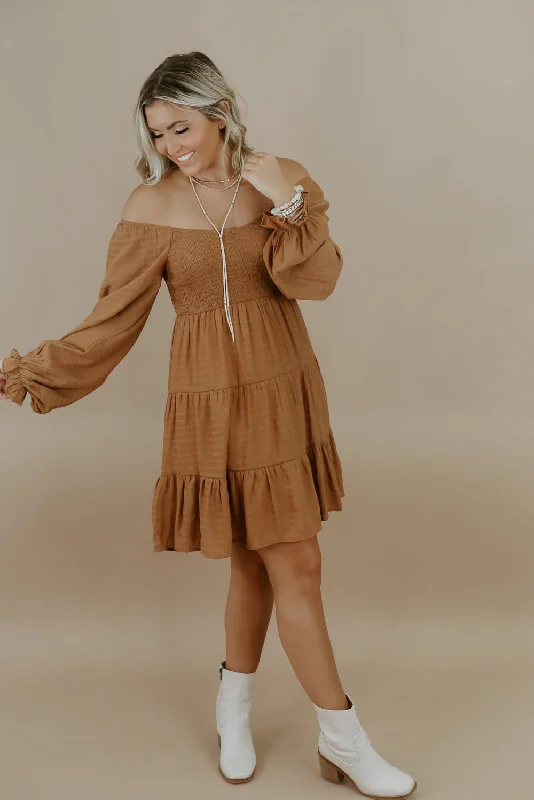 Tiered Mini Dress, Camel