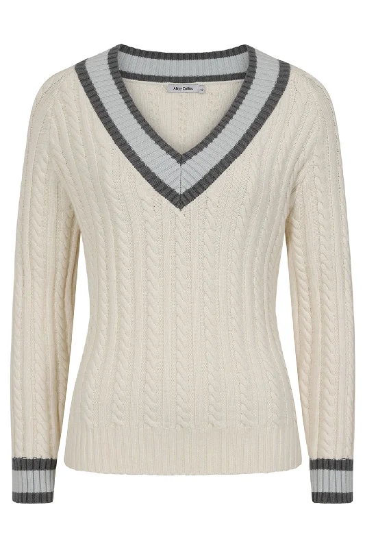 Alice Collins 033A238 Wild Oat Beige Liz V-Neck Jumper