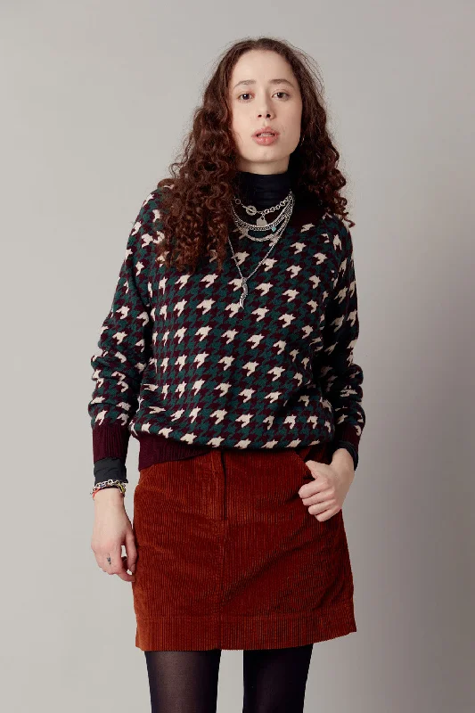 HOUNDSTOOTH - Fine Merino Wool Jumper Walnut Brown