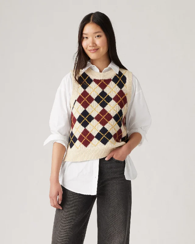 Collegiate Argyle Jumper in White Swan