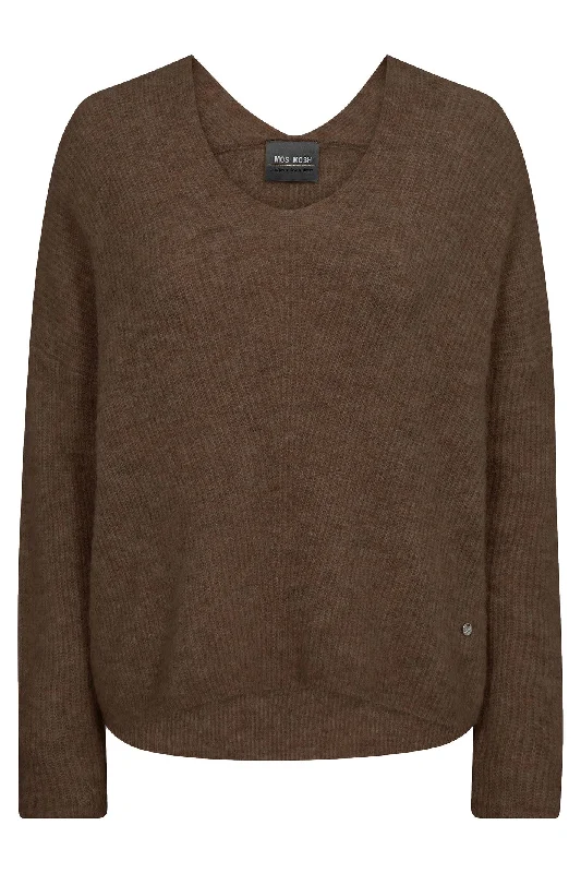 Mos Mosh 153900 Brown Rain Drum Thora V-Neck Knit Jumper