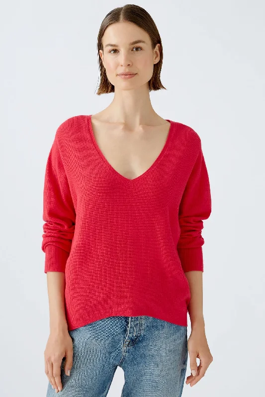 Oui 89057 Jazzy Red Deep V-Neck Jumper