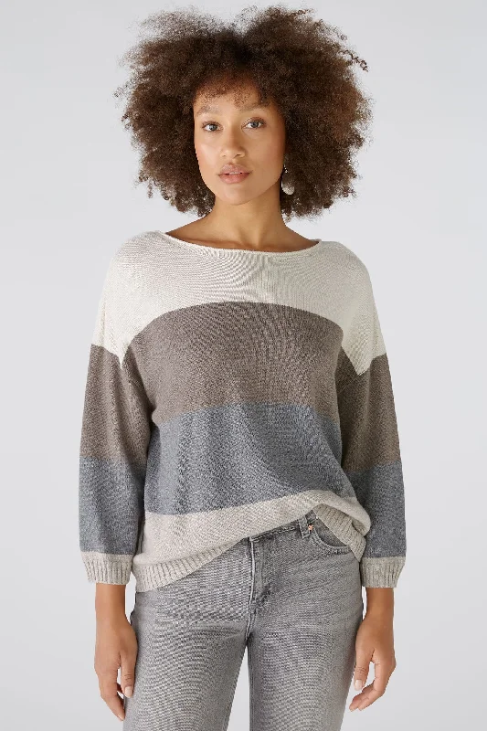 Oui 89248 Grey Camel Stripe Jumper