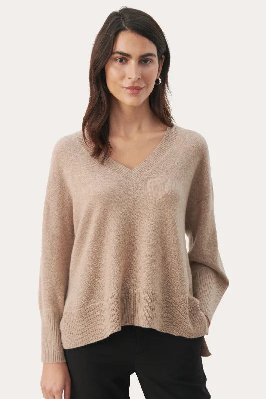 Part Two 30305876 HellinPW V-Neck Jumper Light Camel Taupe Melange