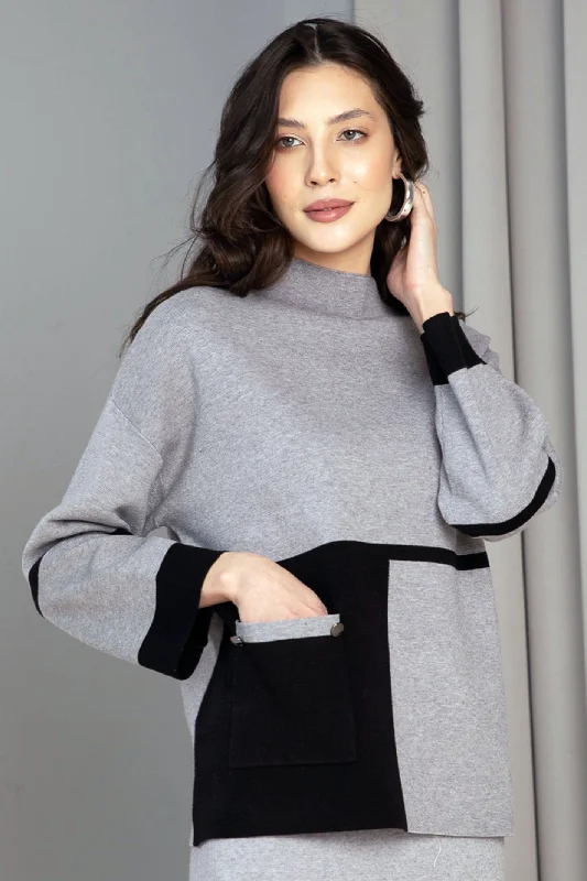 Passioni 16056 Grey Black Colour Block Jumper