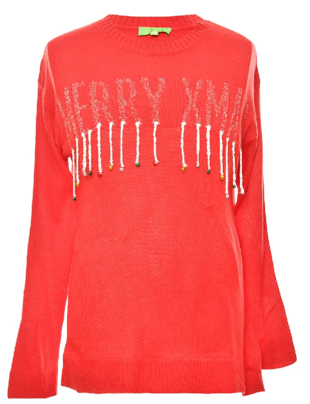 Red Embellished Christmas Jumper - M