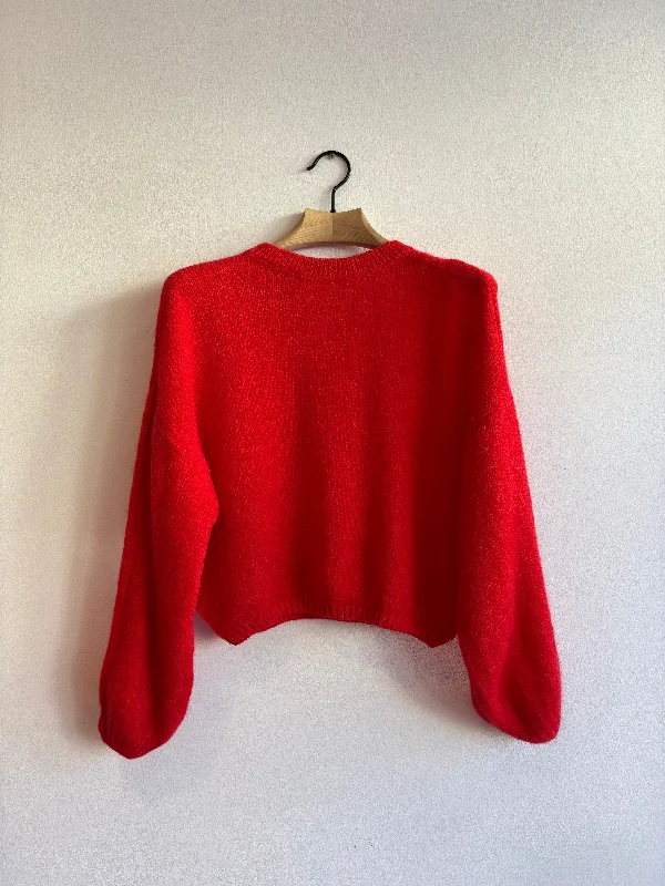 Red Mohair Balloon Sleeve Jumper