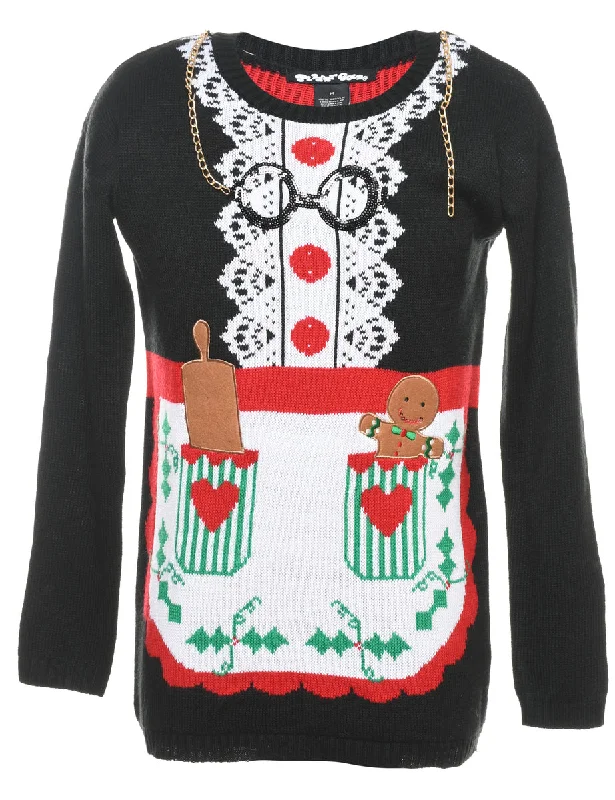 Teddy Bear Print Christmas Jumper - M