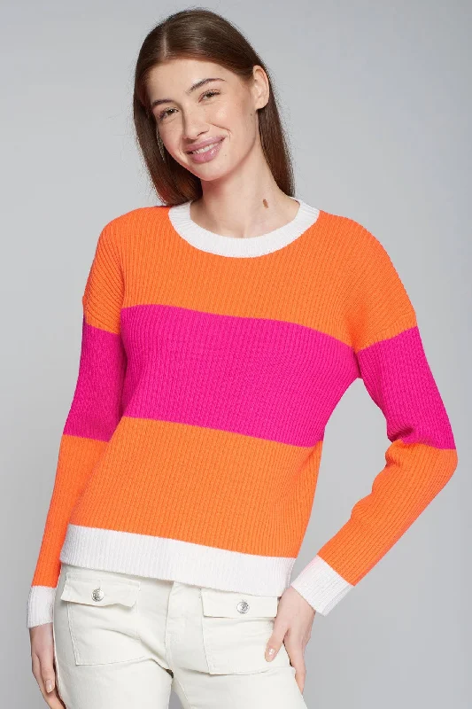 Vilagallo 31532 Colour Block Ribbed Jumper Orange Pink