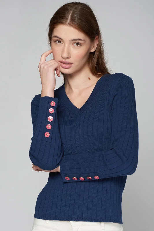 Vilagallo 31963 Navy Cotton V Neck Jumper