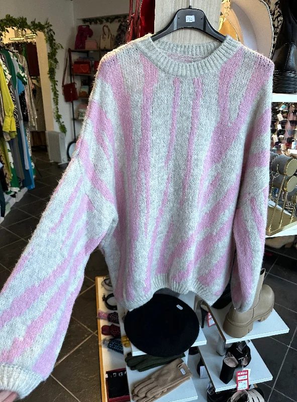 Zebra print knitted jumper - Pink & beige