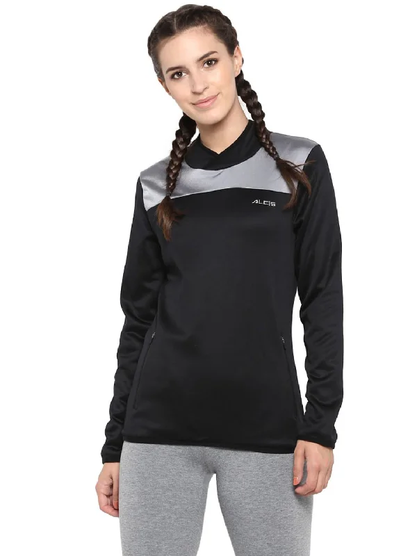 Alcis Women Black Silver-Toned Colourblocked Sweatshirt