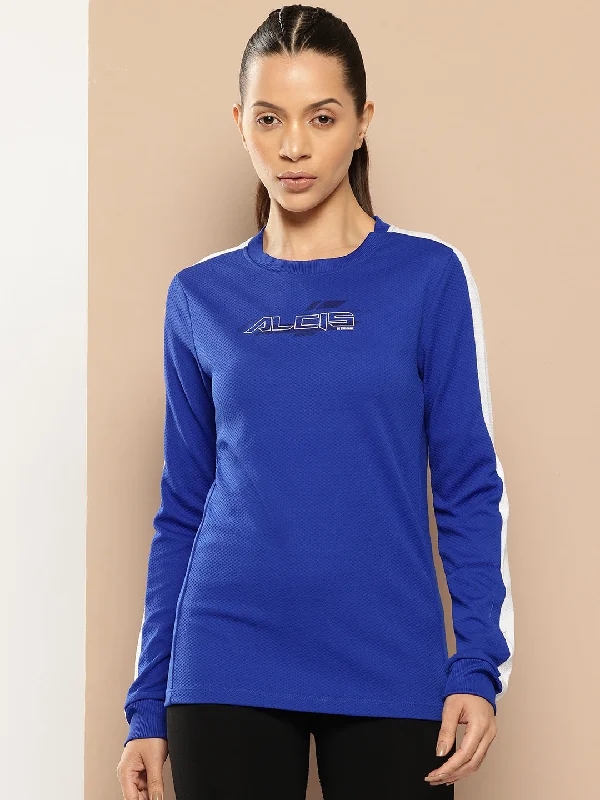 Alcis Women Blue Self Design Sweatshirt