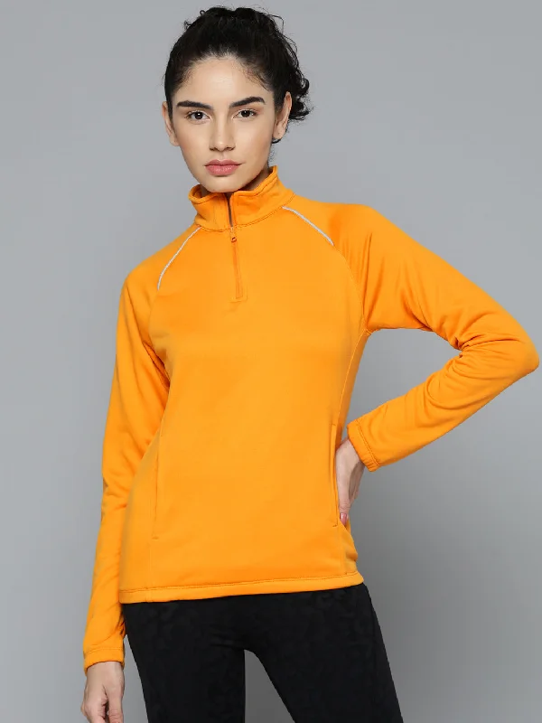 Alcis Women Orange Solid Sweatshirt