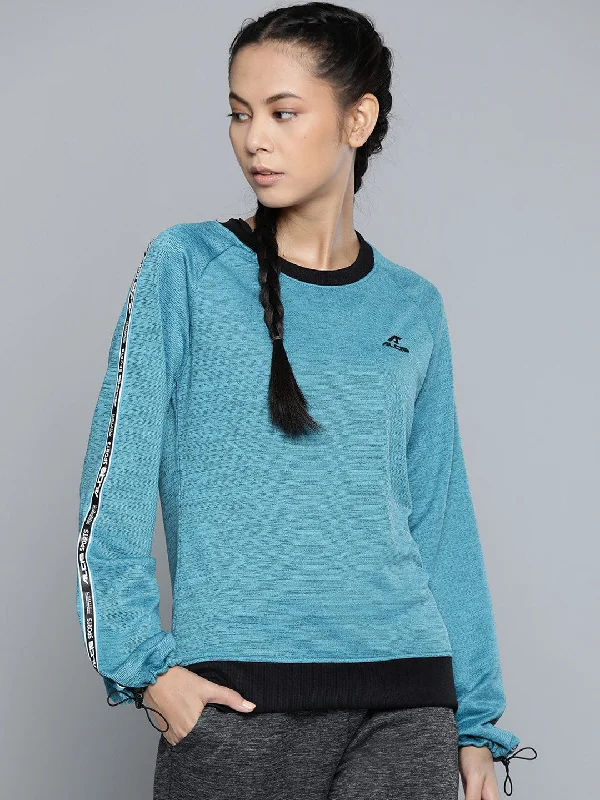 Alcis Women Teal Blue Black Self-Design Sweatshirt