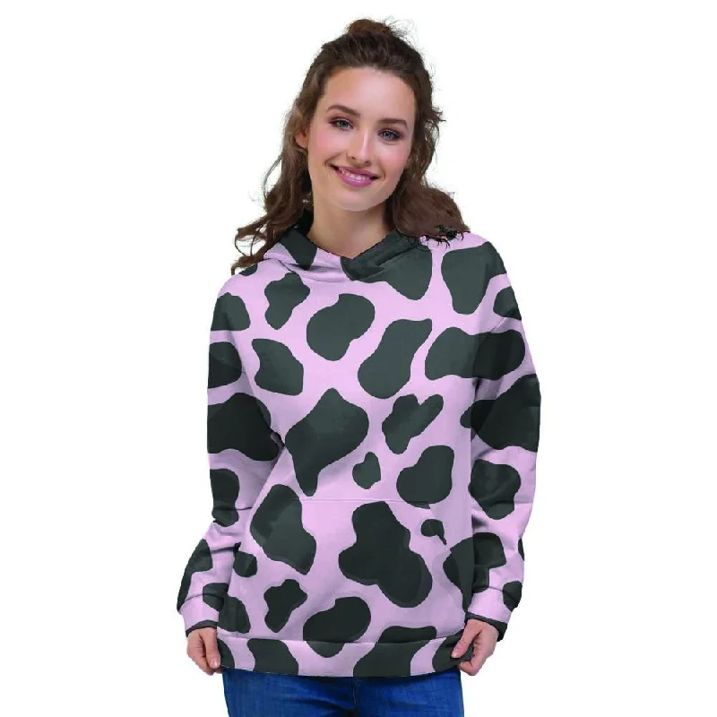 Black And Pink Cow Print Women's Hoodie