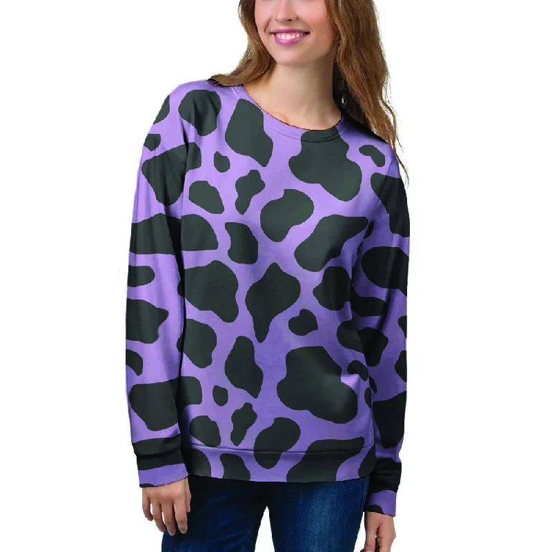 Black And Purple Cow Print Women's Sweatshirt