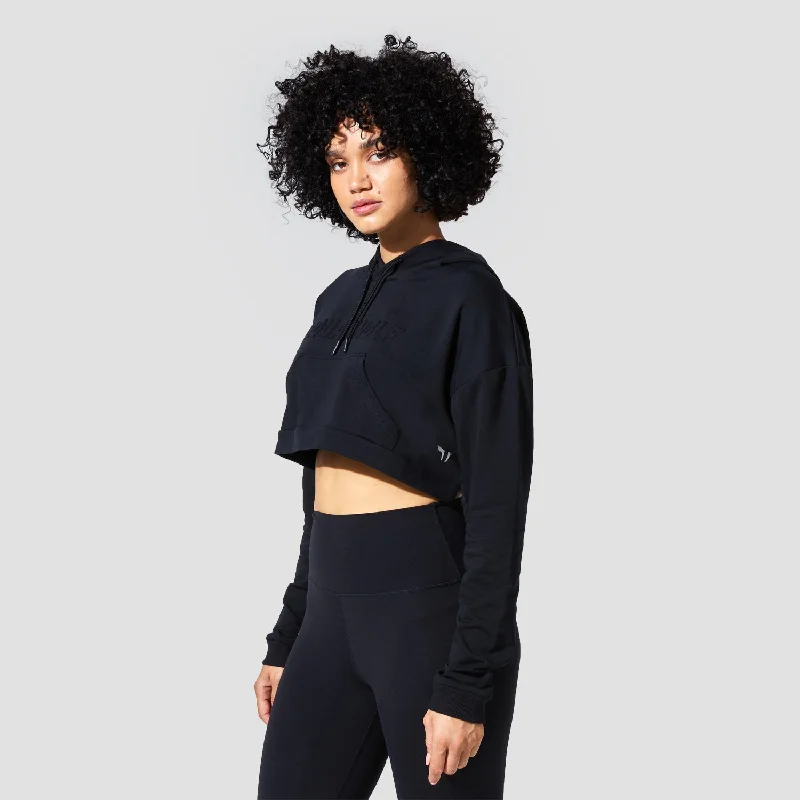 Graphic Wordmark Crop Hoodie - Black