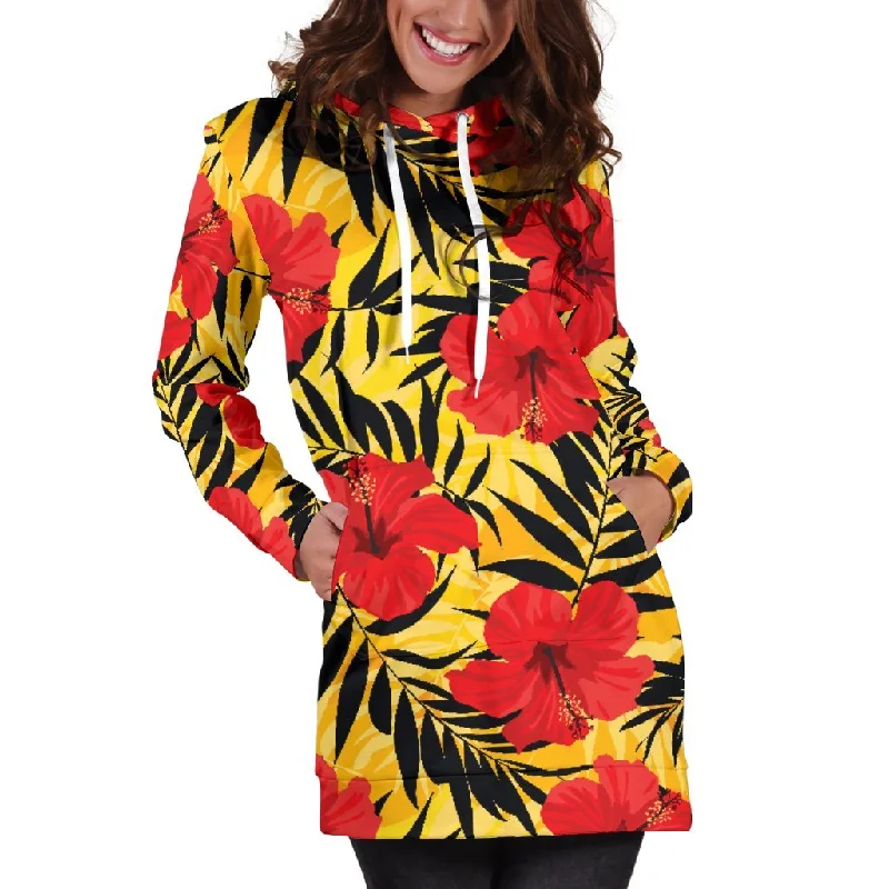 Hawaiian Hibiscus Flowers Pattern Print Pullover Hoodie Dress