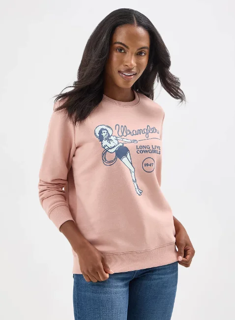 Wrangler Retro Women's Misty Rose Long Live Cowgirl Crew Sweatshirt 11234458